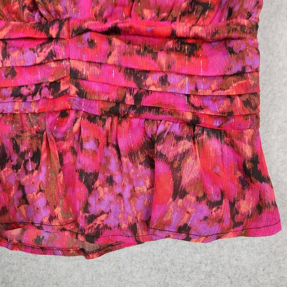 NWT Steve Madden Top Womens Size Medium Azura Sheer Fuchsia V Neck Long Sleeve - Picture 7 of 16